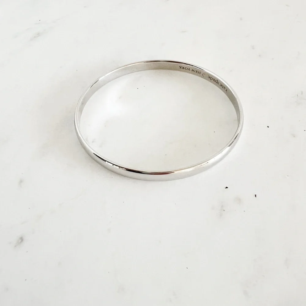 Kate Spade New York Silver Tone Engraved Bangle Bracelet Minimalist Classic